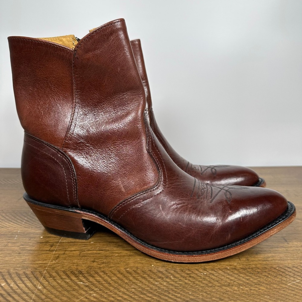 Boulet Western Ankle Boots Mens 10.5 E Brown Leather Side Zip Goodyear Welt 8203
